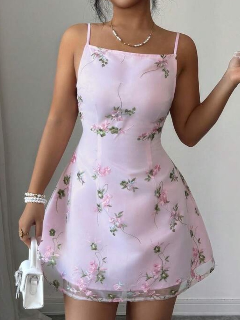 NWOT 90's Style Floral Pink Spaghetti-Strap Mini Dress